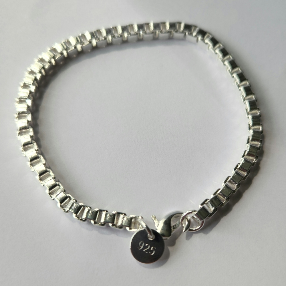Silver Box Style Chain 925 Stamped Bracelet